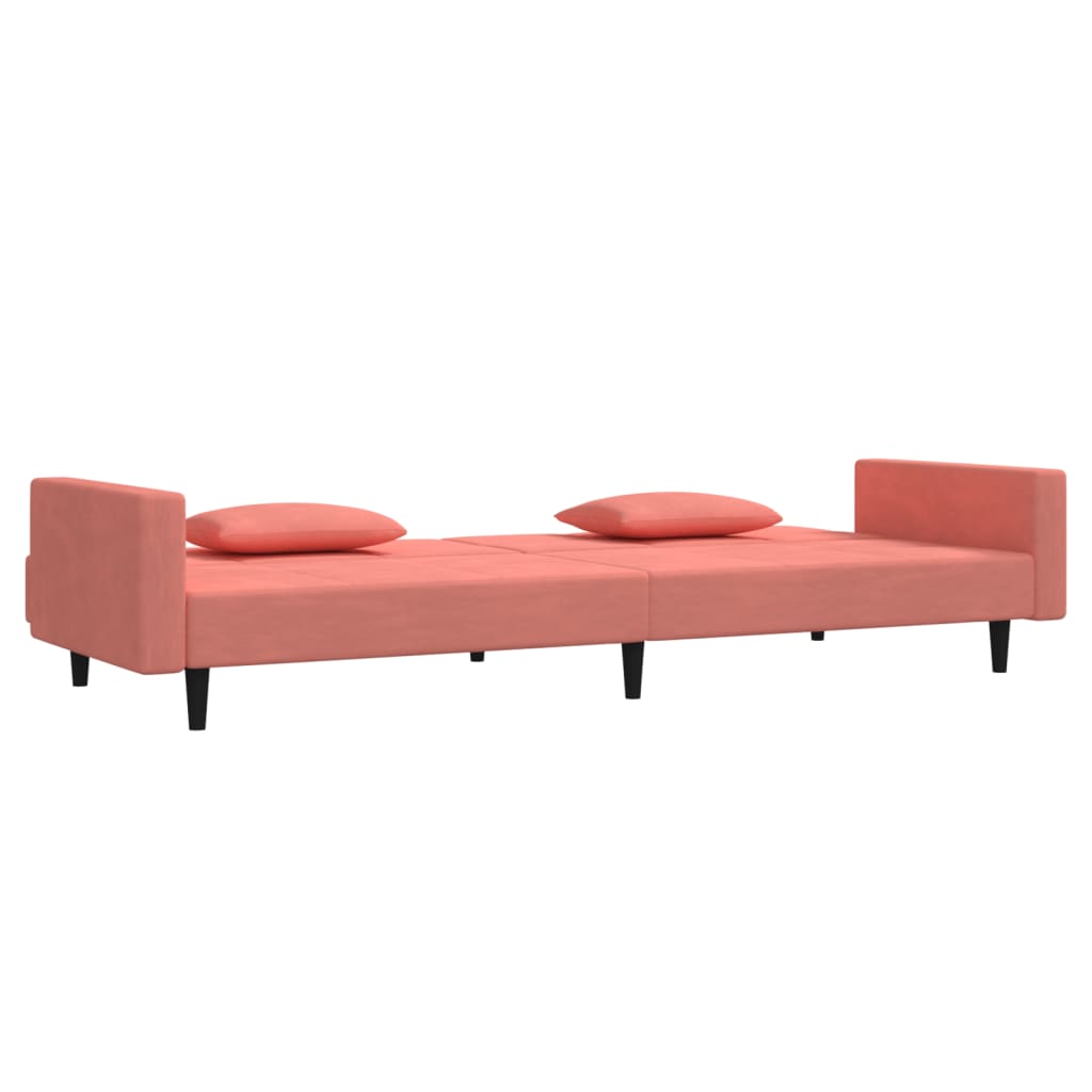 Canapé-lit à 2 places avec deux oreillers Rose Velours