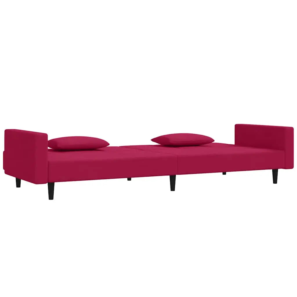 Canapé-lit à 2 places et deux oreillers Rouge bordeaux Velours - XIOS