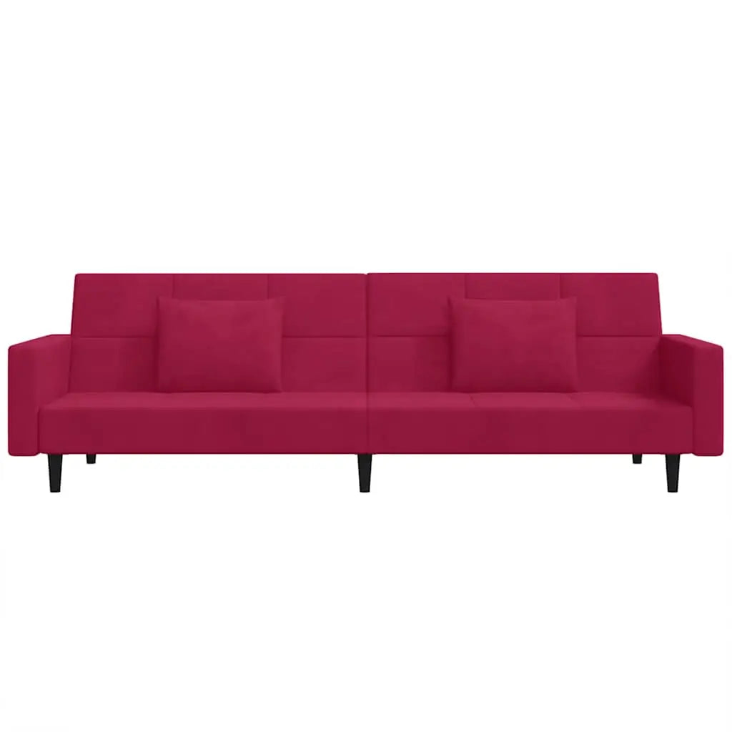 Canapé-lit à 2 places et deux oreillers Rouge bordeaux Velours - XIOS