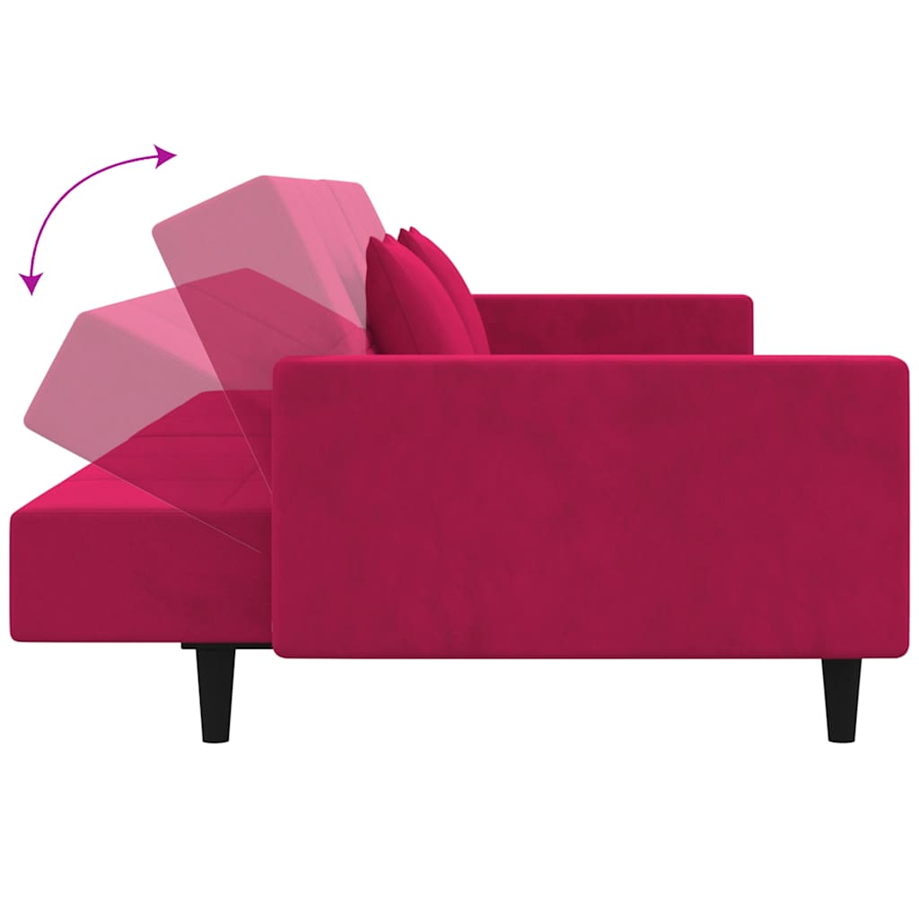Canapé-lit à 2 places et deux oreillers Rouge bordeaux Velours - XIOS