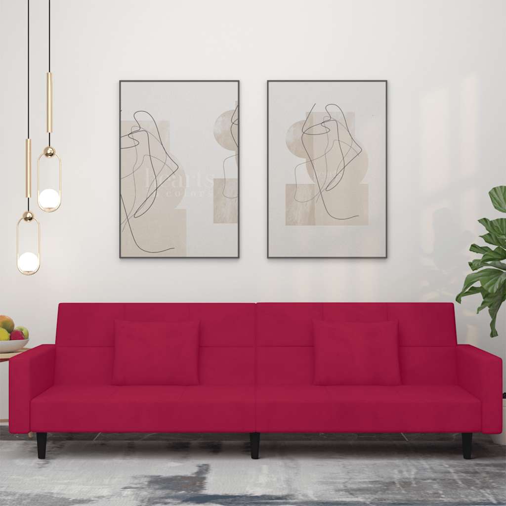 Canapé-lit à 2 places et deux oreillers Rouge bordeaux Velours - XIOS