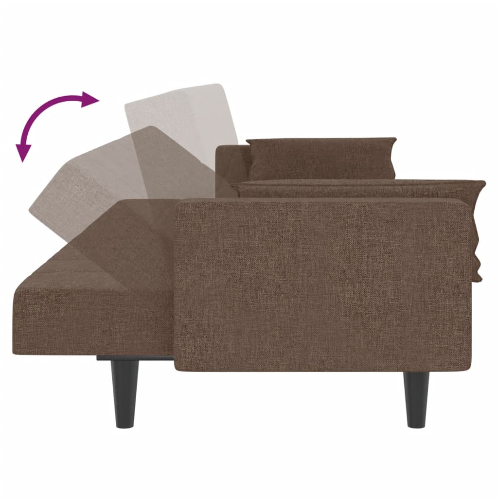 Canapé-lit à 2 places avec deux oreillers taupe tissu - XIOS