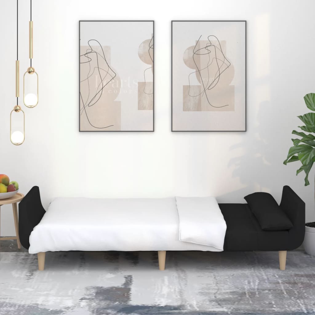 Canapé-lit à 2 places avec deux oreillers noir tissu - XIOS