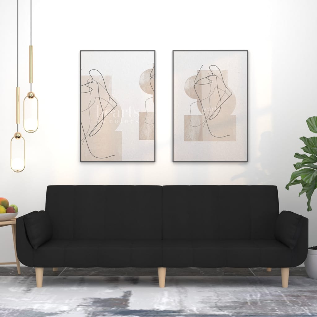 Canapé-lit à 2 places avec deux oreillers noir tissu - XIOS