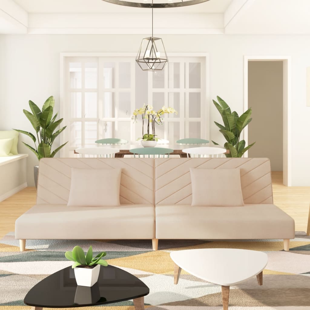 Canapé-lit à 2 places avec deux oreillers crème tissu - XIOS