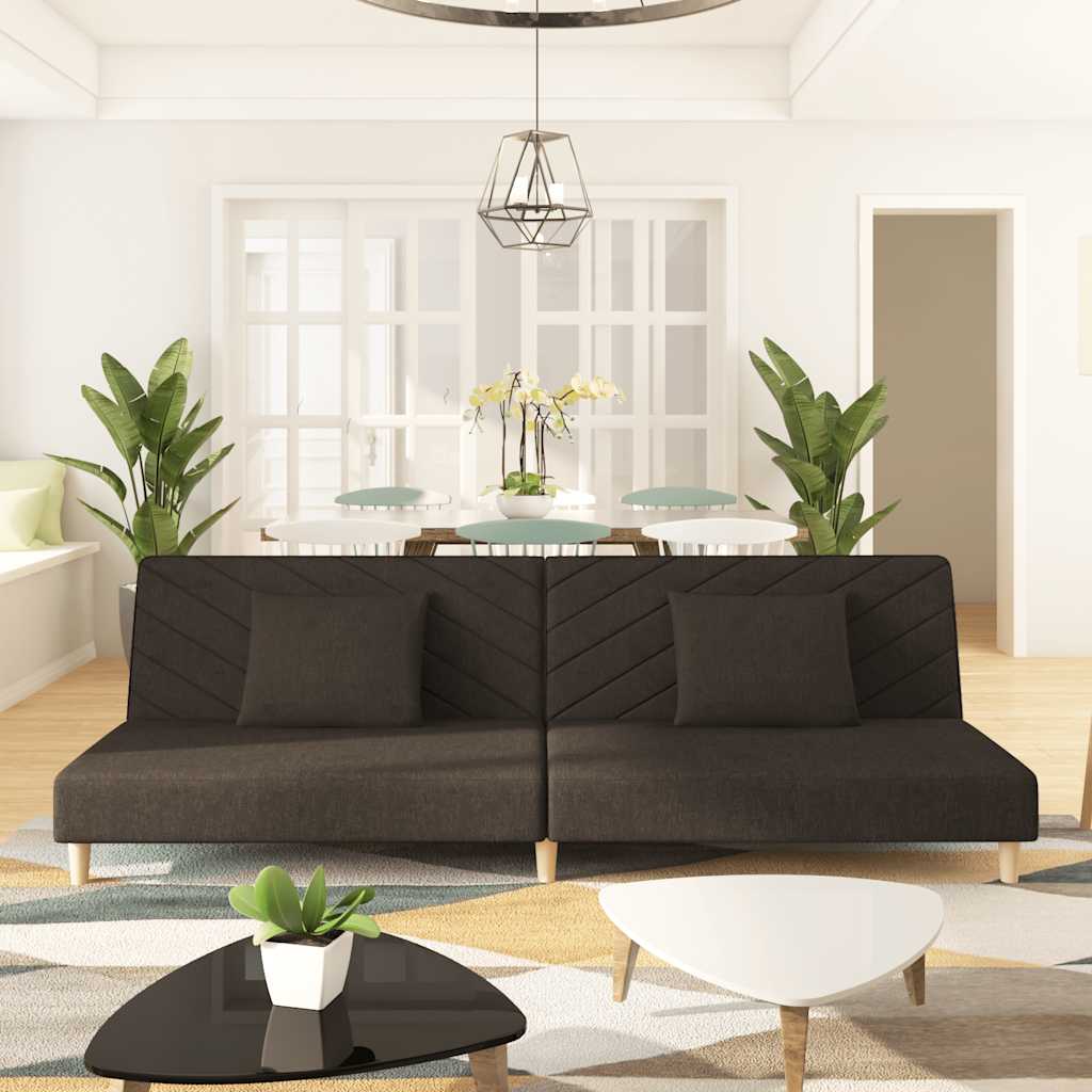 Canapé-lit à 2 places avec deux oreillers marron tissu - XIOS