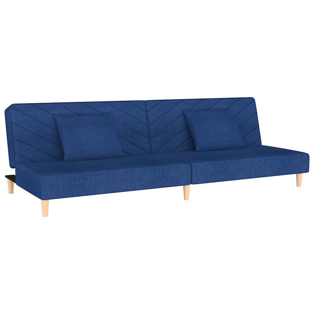 Canapé-lit à 2 places avec deux oreillers bleu tissu