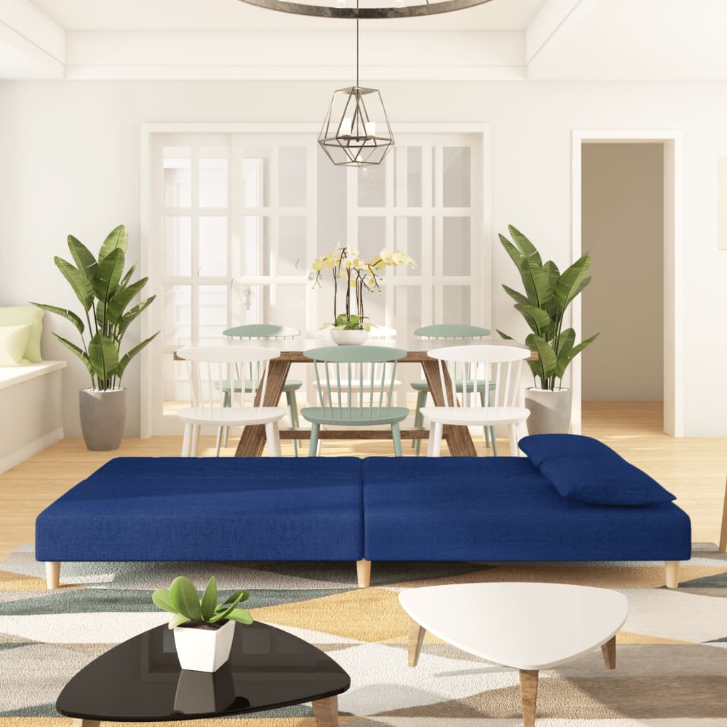 Canapé-lit à 2 places avec deux oreillers bleu tissu - XIOS