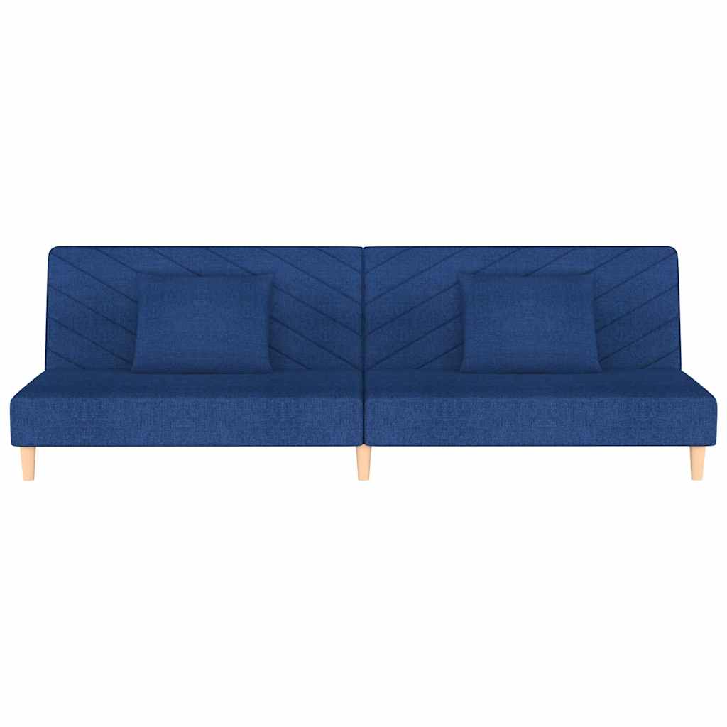 Canapé-lit à 2 places avec deux oreillers bleu tissu