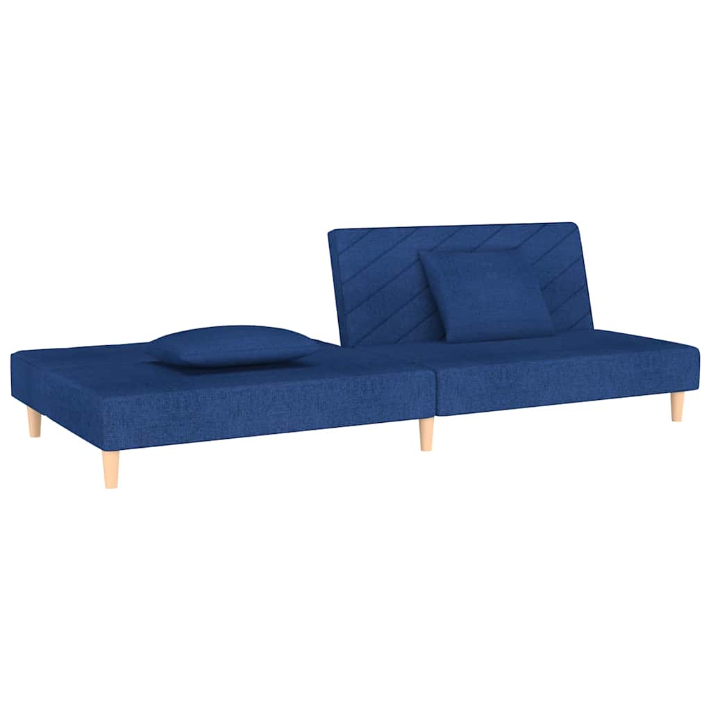 Canapé-lit à 2 places avec deux oreillers bleu tissu