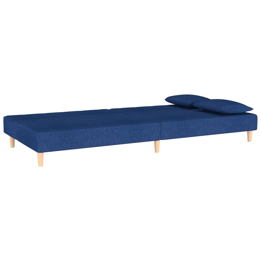 Canapé-lit à 2 places avec deux oreillers bleu tissu