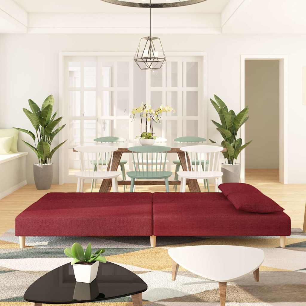 Canapé-lit à 2 places avec deux oreillers rouge bordeaux tissu - XIOS