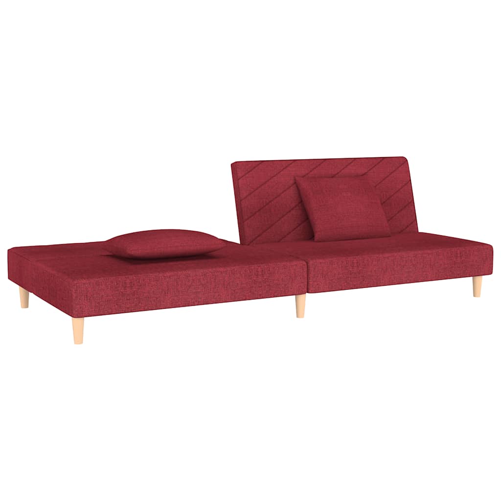 Canapé-lit à 2 places avec deux oreillers rouge bordeaux tissu