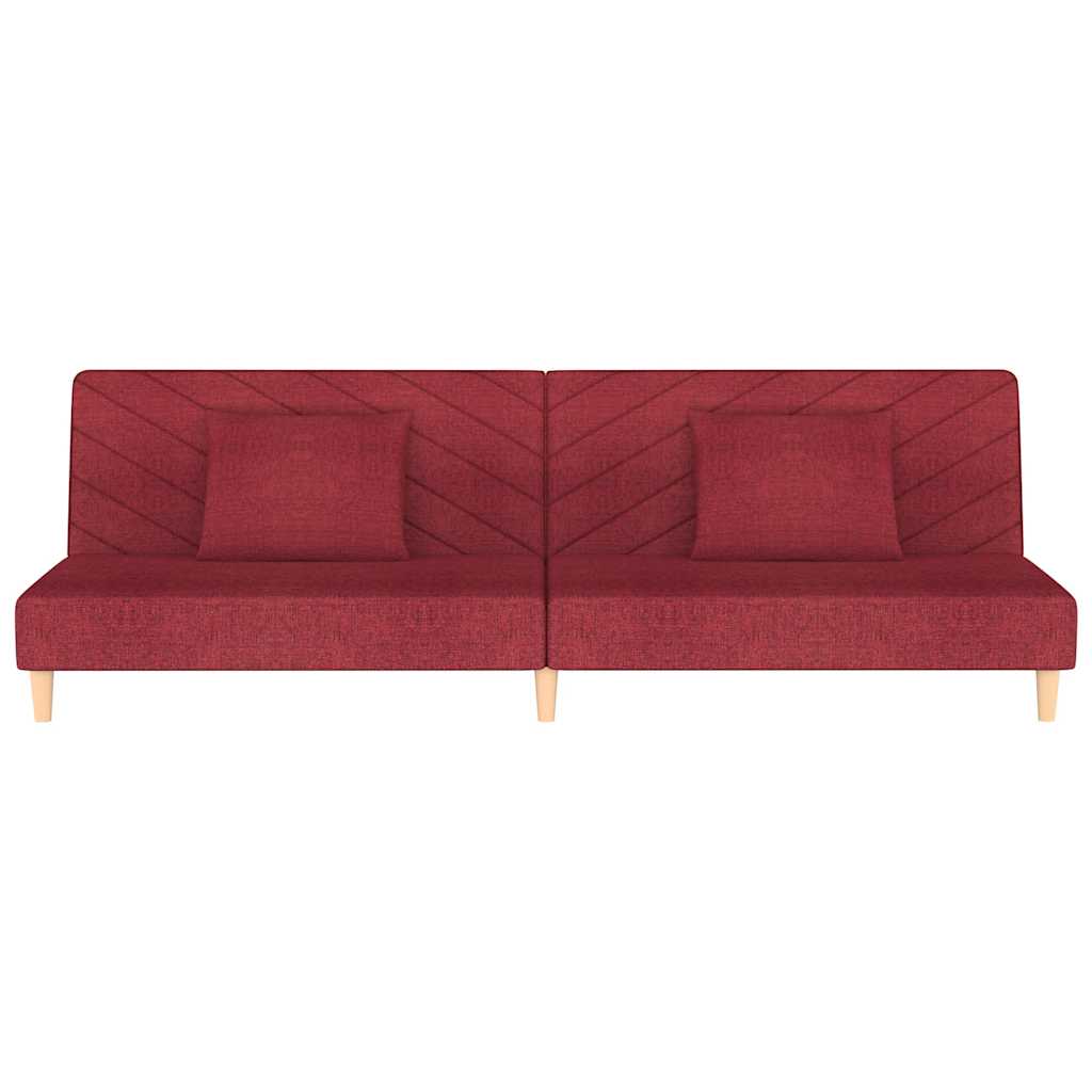 Canapé-lit à 2 places avec deux oreillers rouge bordeaux tissu