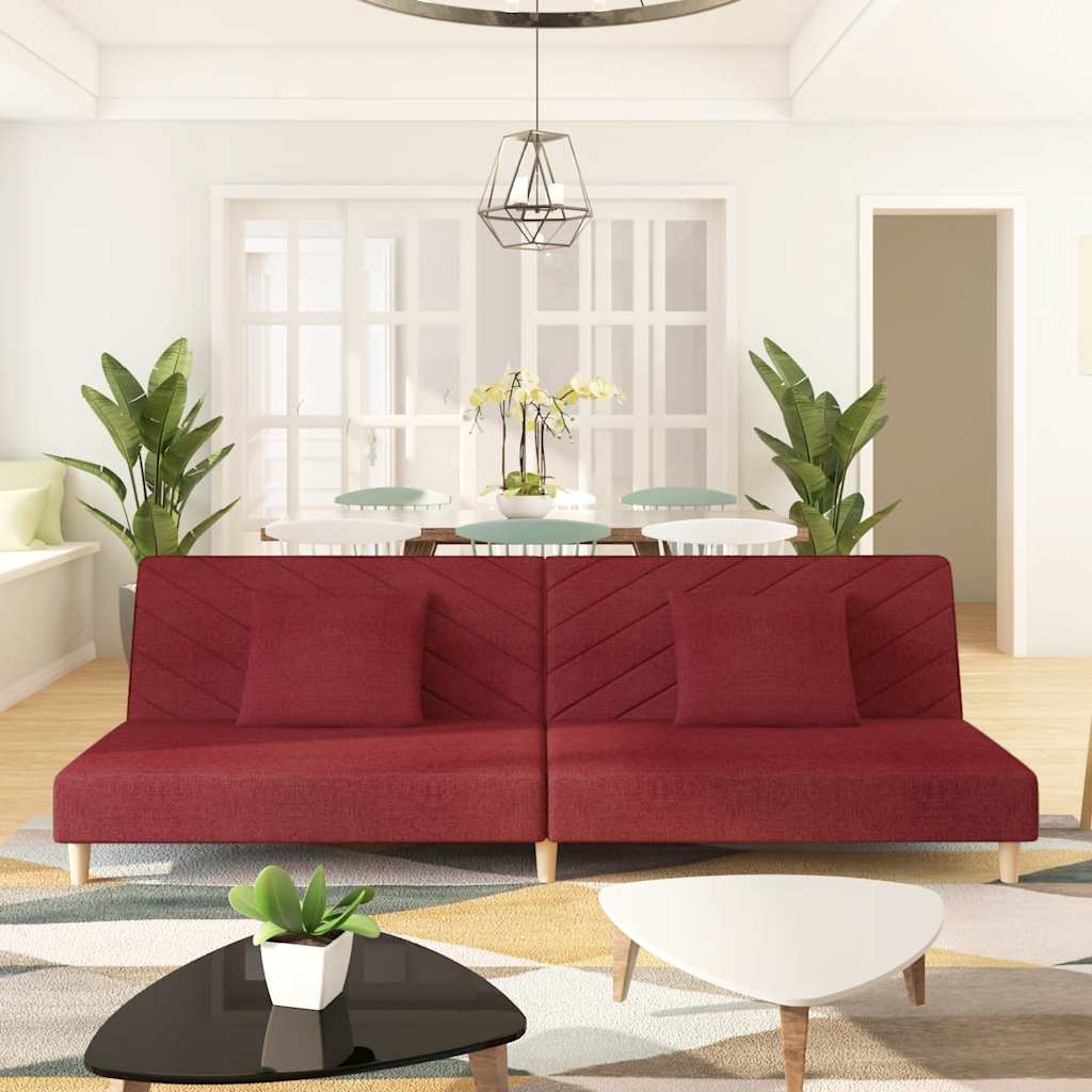 Canapé-lit à 2 places avec deux oreillers rouge bordeaux tissu - XIOS
