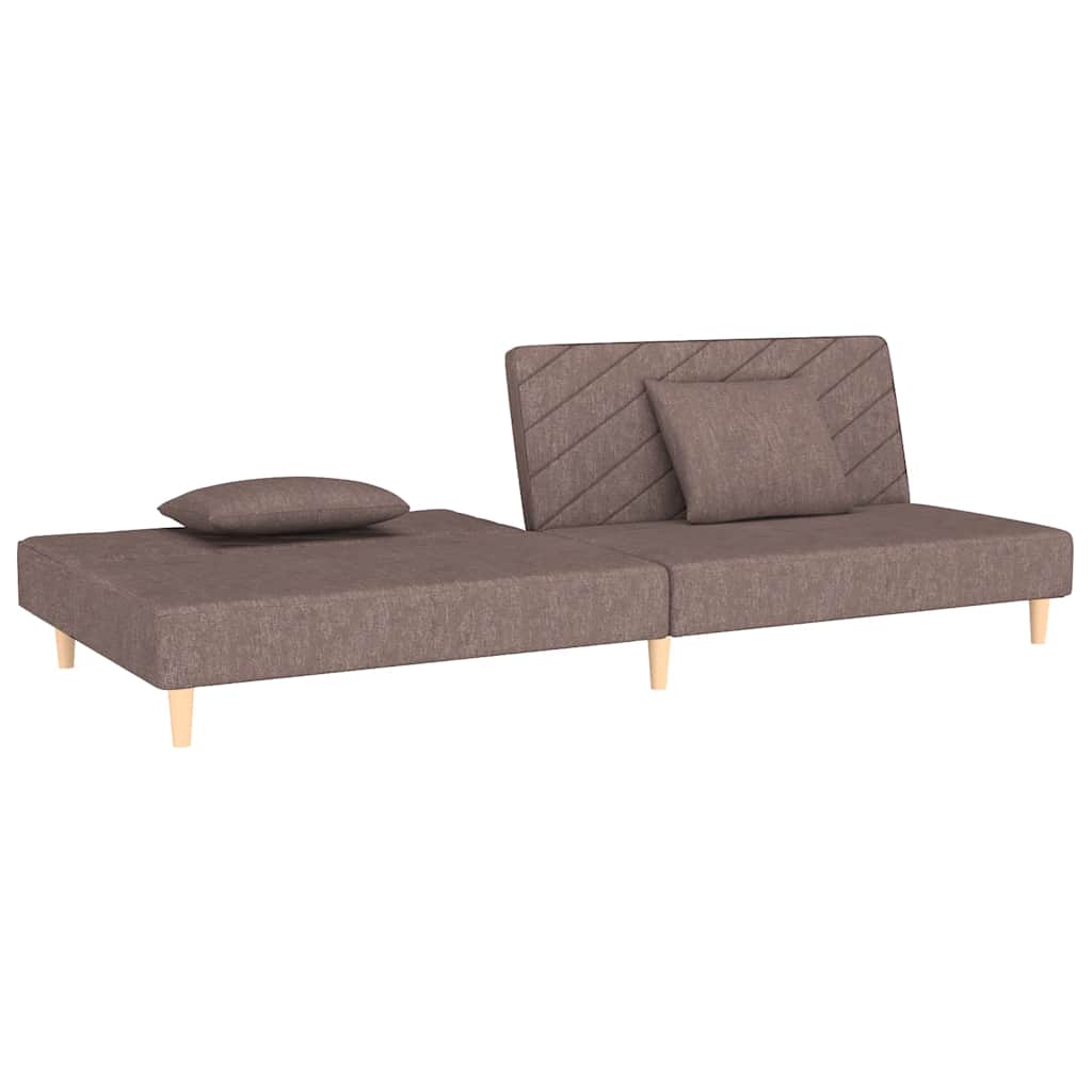 Canapé-lit à 2 places avec deux oreillers taupe tissu - XIOS