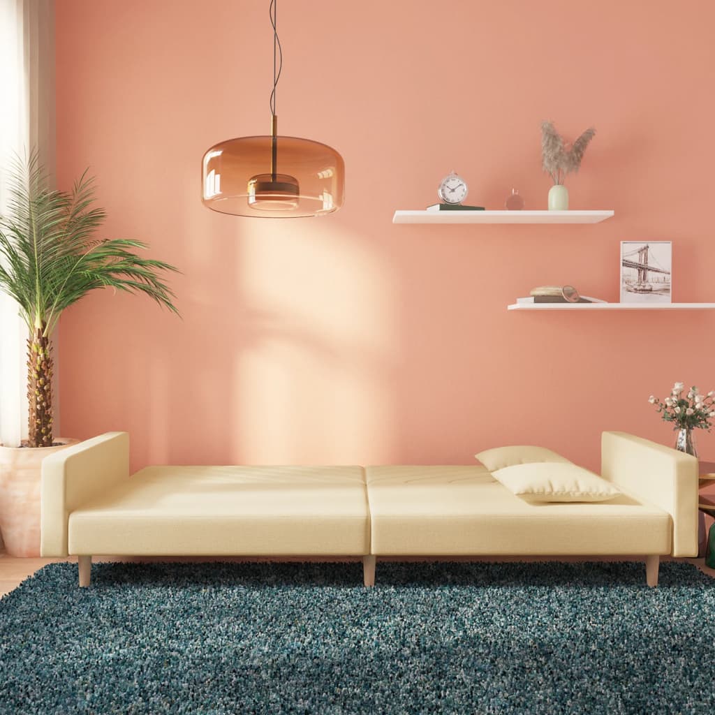 Canapé-lit à 2 places avec deux oreillers crème tissu - XIOS