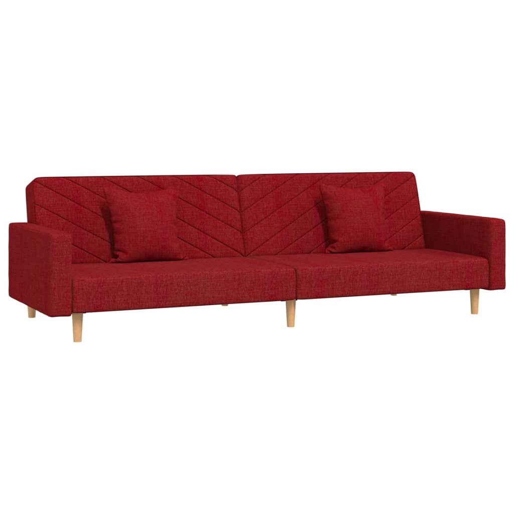 Canapé-lit à 2 places avec deux oreillers rouge bordeaux tissu - XIOS