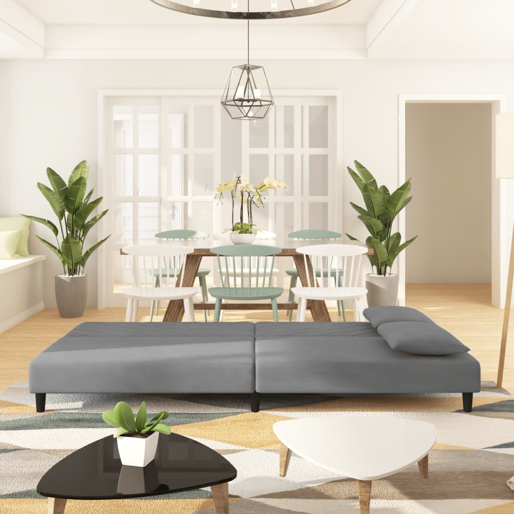 Canapé-lit à 2 places avec deux oreillers Gris clair Velours - XIOS