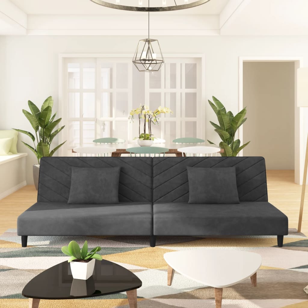 Canapé-lit à 2 places avec deux oreillers Gris foncé Velours - XIOS