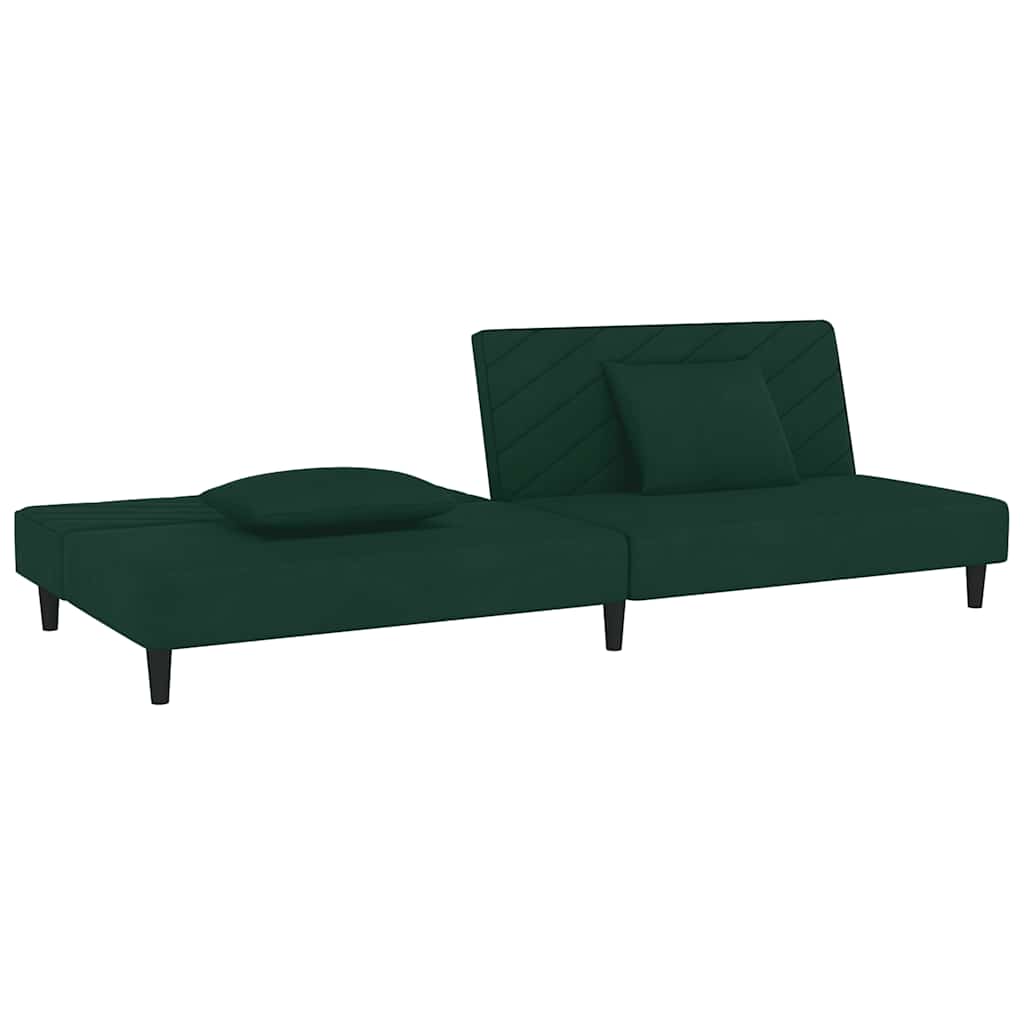 Canapé-lit à 2 places avec deux oreillers Vert foncé Velours