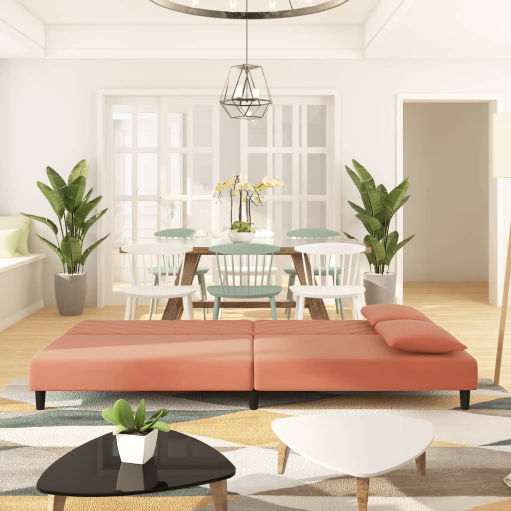 Canapé-lit à 2 places avec deux oreillers Rose Velours - XIOS