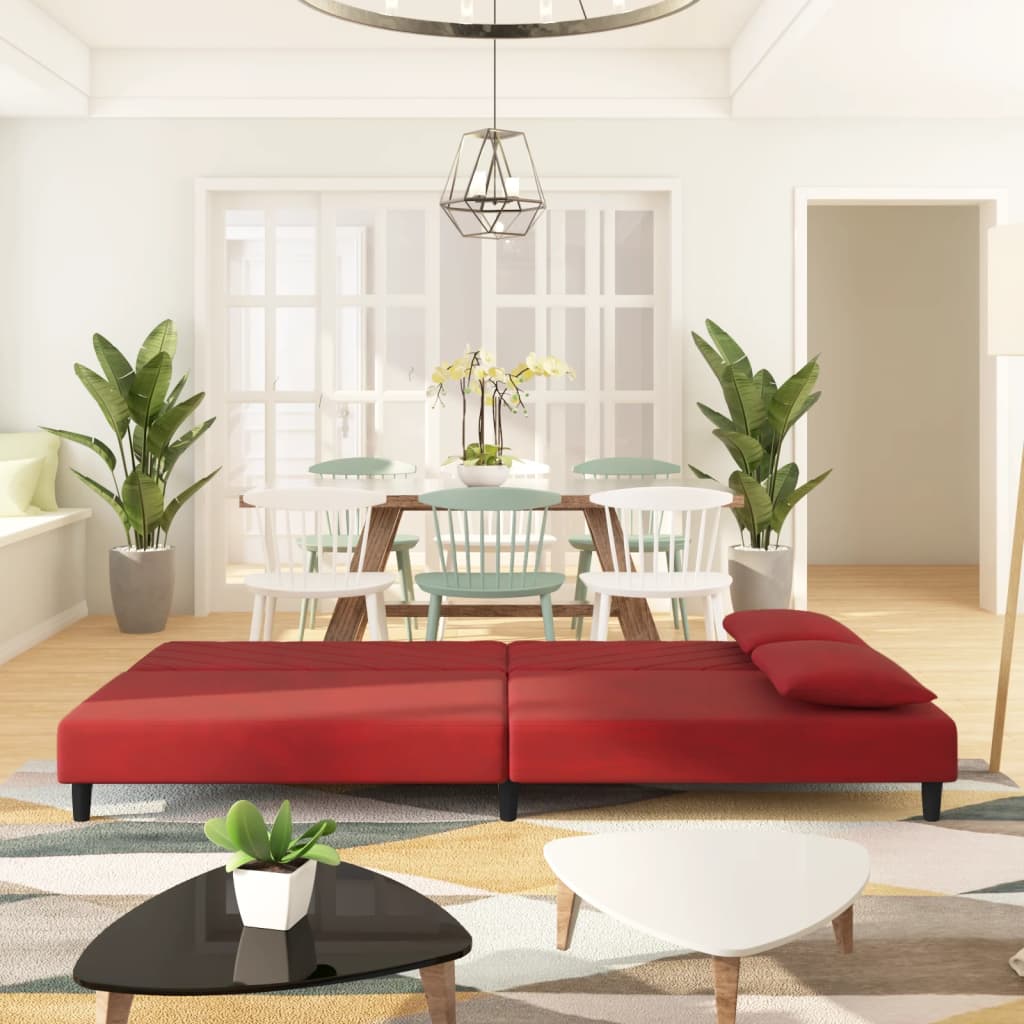 Canapé-lit à 2 places et deux oreillers Rouge bordeaux Velours - XIOS