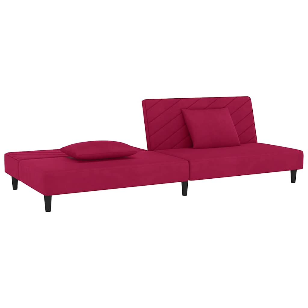 Canapé-lit à 2 places et deux oreillers Rouge bordeaux Velours - XIOS