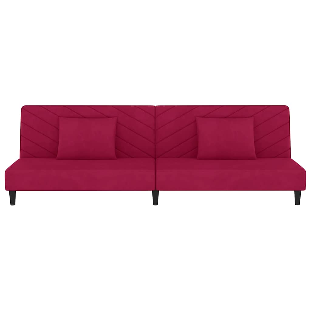 Canapé-lit à 2 places et deux oreillers Rouge bordeaux Velours - XIOS