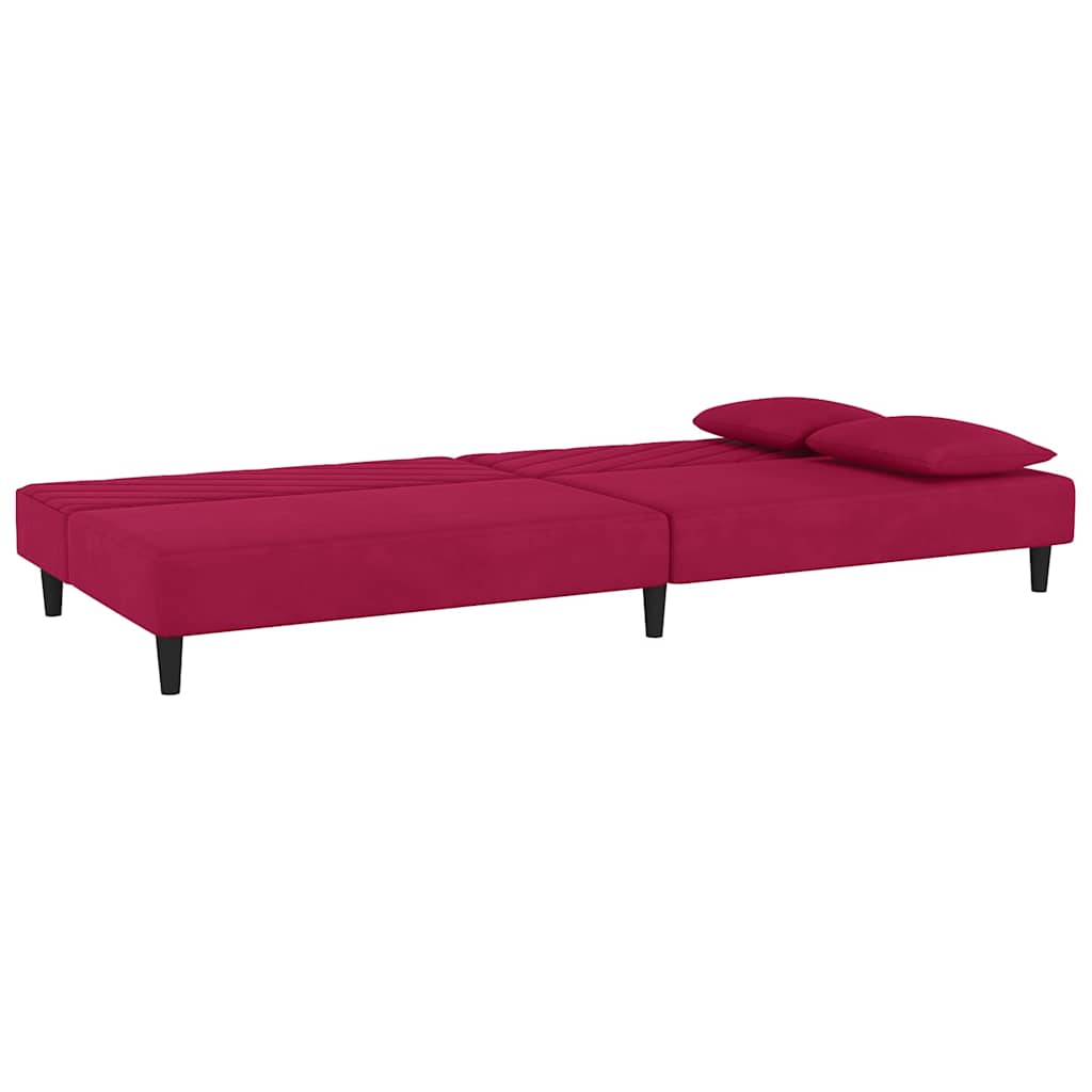 Canapé-lit à 2 places et deux oreillers Rouge bordeaux Velours - XIOS