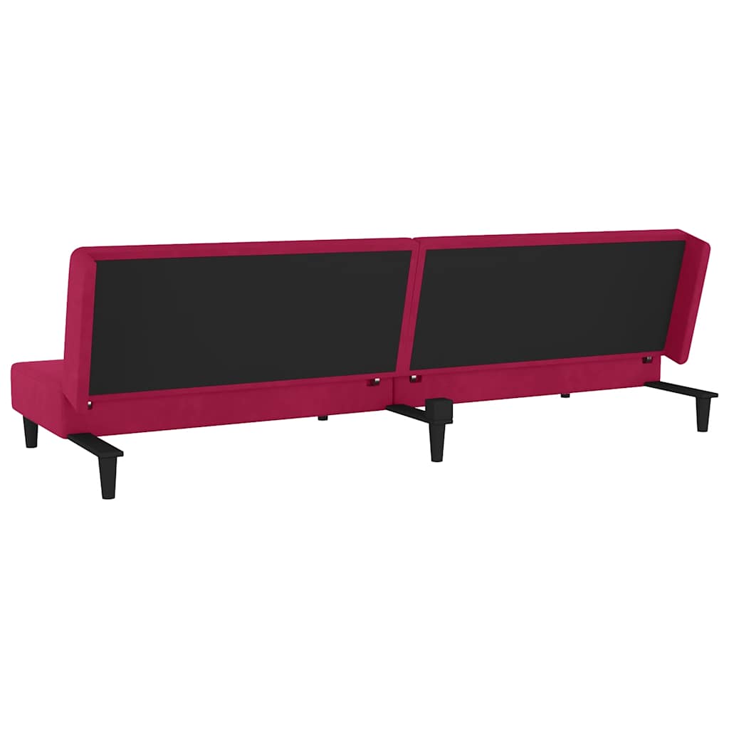 Canapé-lit à 2 places et deux oreillers Rouge bordeaux Velours - XIOS