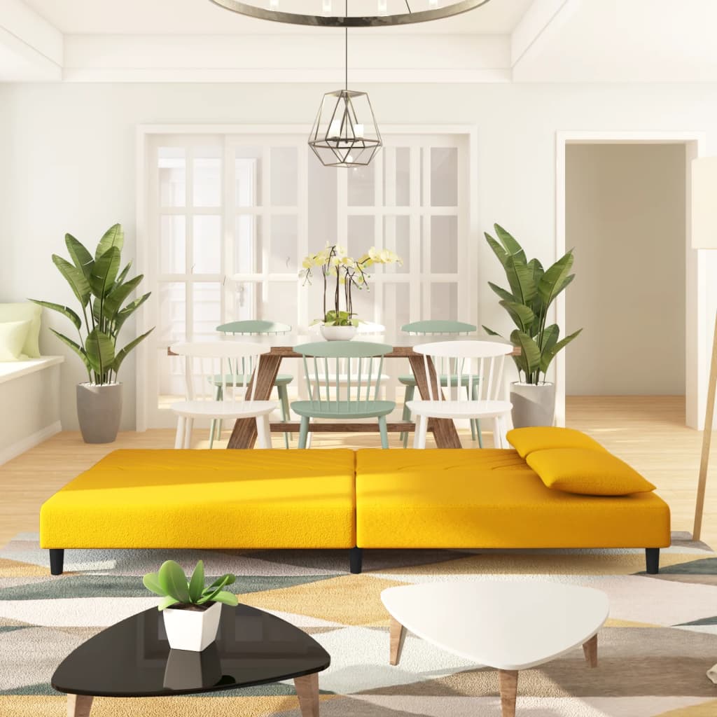 Canapé-lit à 2 places avec deux oreillers Jaune Velours - XIOS