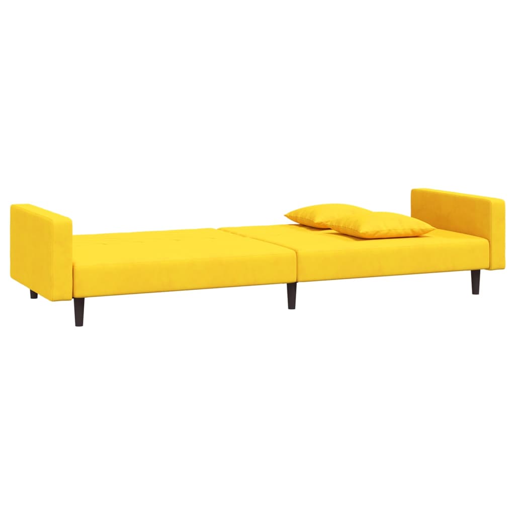 Canapé-lit à 2 places avec deux oreillers Jaune Velours - XIOS