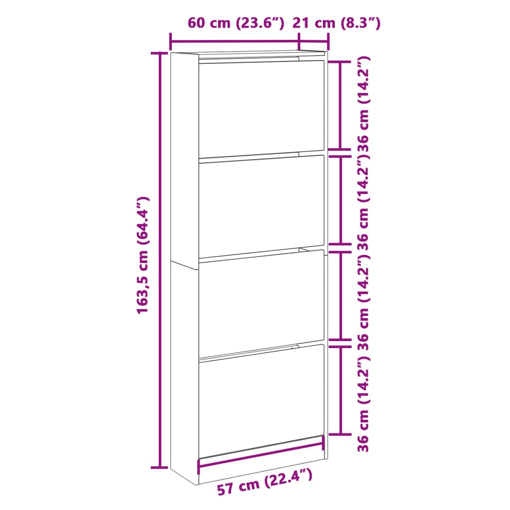 Armoire à chaussures chêne marron 60x21x163,5cm bois ingénierie - XIOS