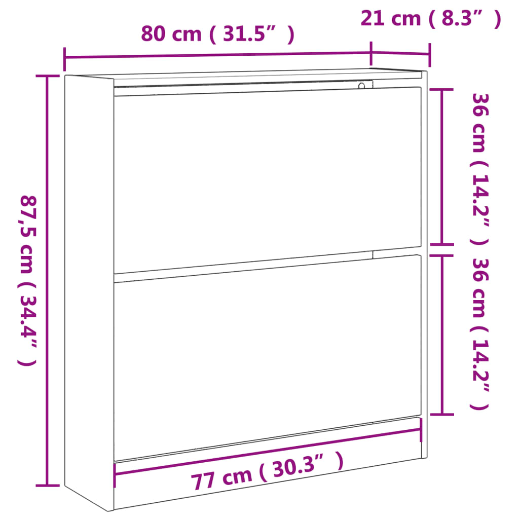 Armoire à chaussures sonoma gris 80x21x87,5cm bois d'ingénierie - XIOS
