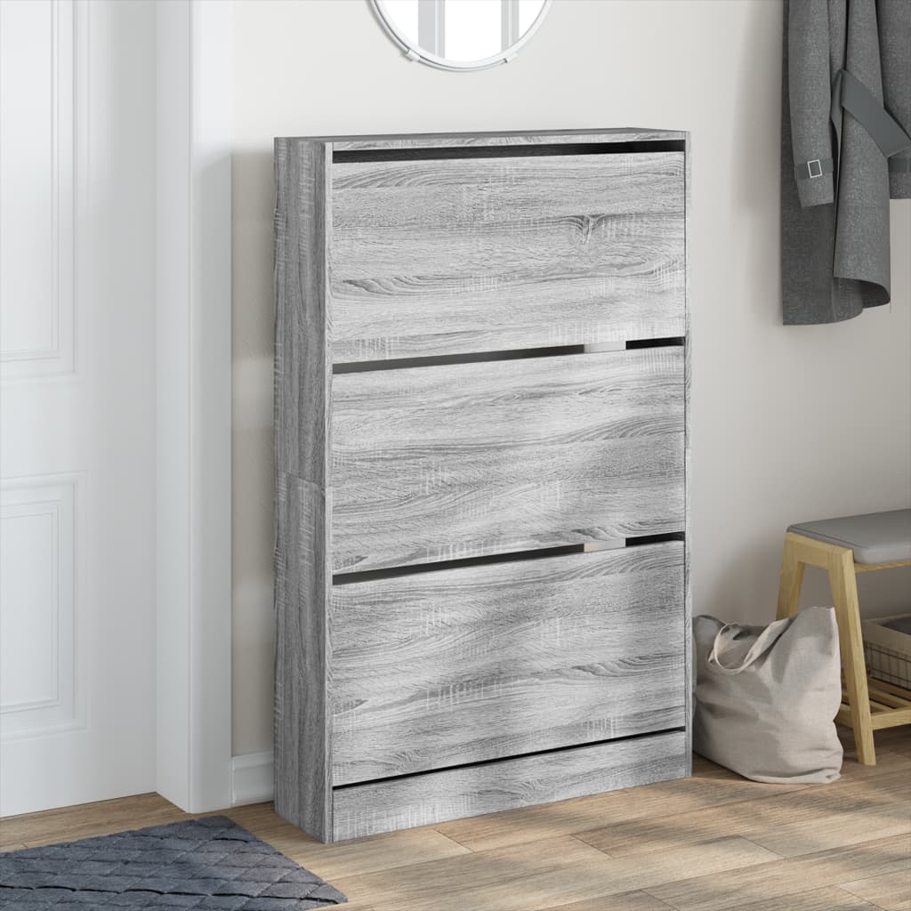 Meuble à chaussures sonoma gris 80x21x125,5cm bois d'ingénierie - XIOS