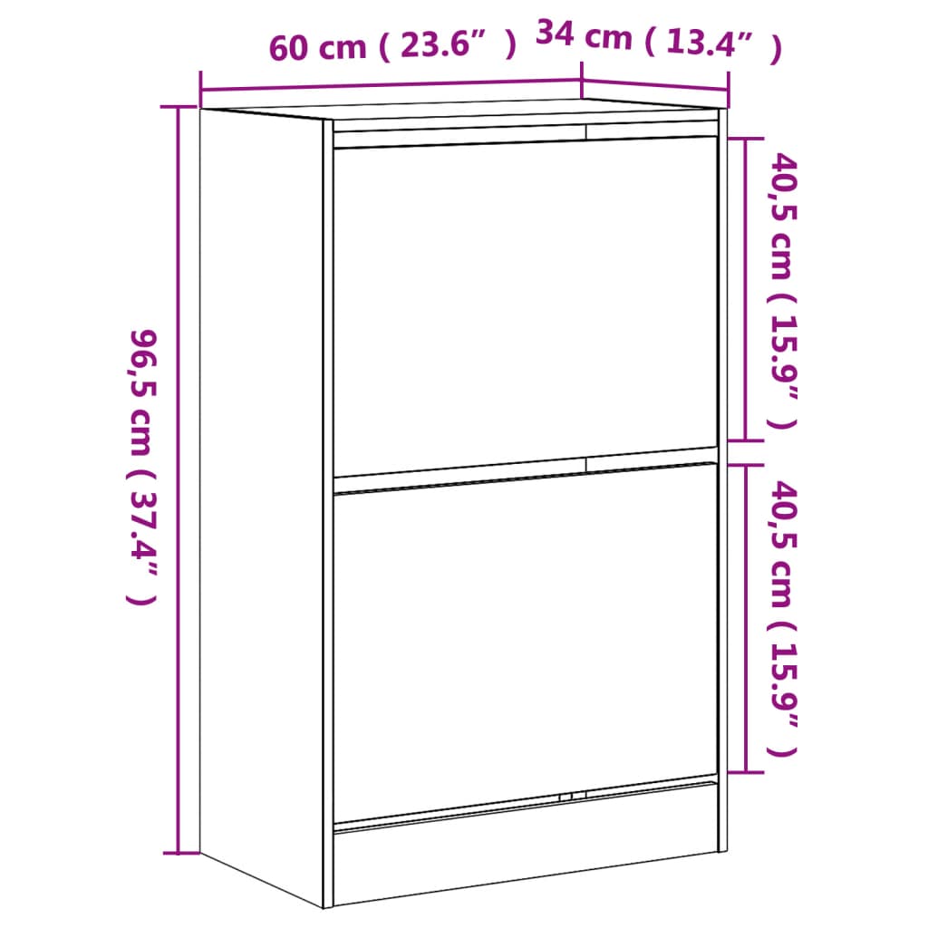 Armoire à chaussures chêne fumé 60x34x96,5 cm bois d'ingénierie - XIOS