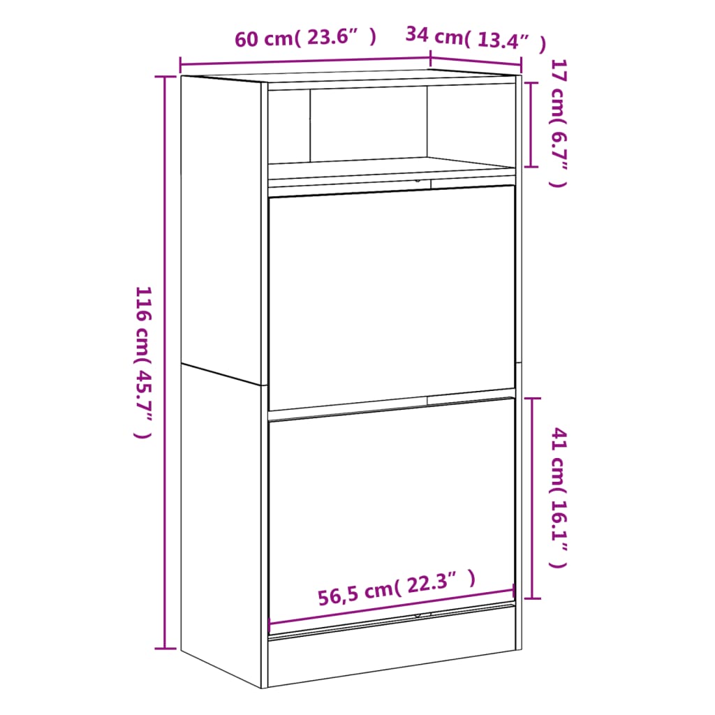 Armoire à chaussures noir 60x34x116 cm bois d'ingénierie - XIOS