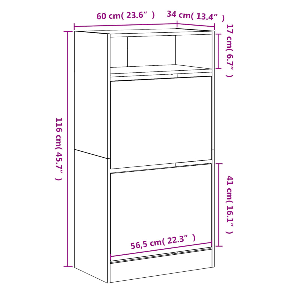 Armoire à chaussures gris béton 60x34x116 cm bois d'ingénierie - XIOS