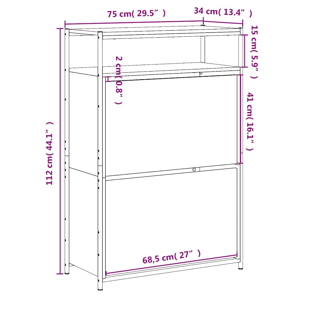 Armoire à chaussures noir 75x34x112 cm bois d'ingénierie - XIOS