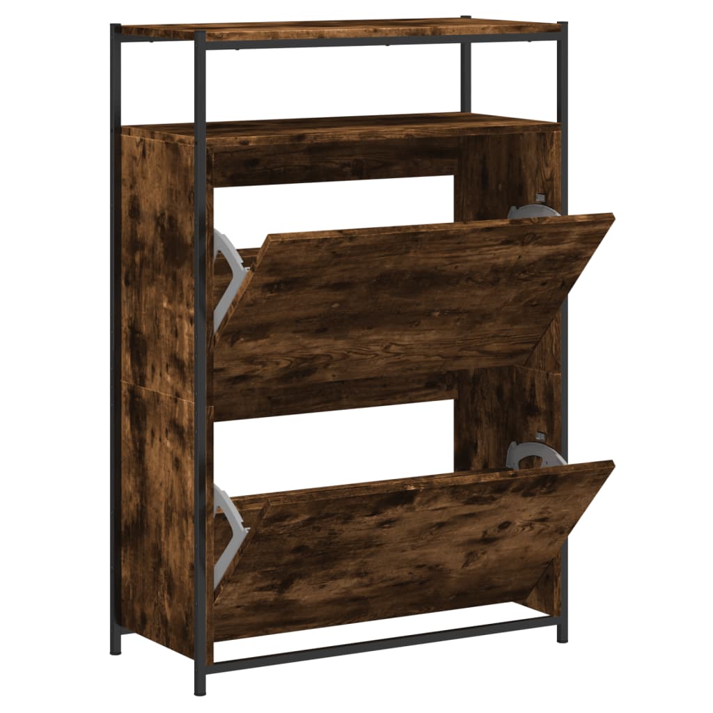 Armoire à chaussures chêne fumé 75x34x112 cm bois d'ingénierie
