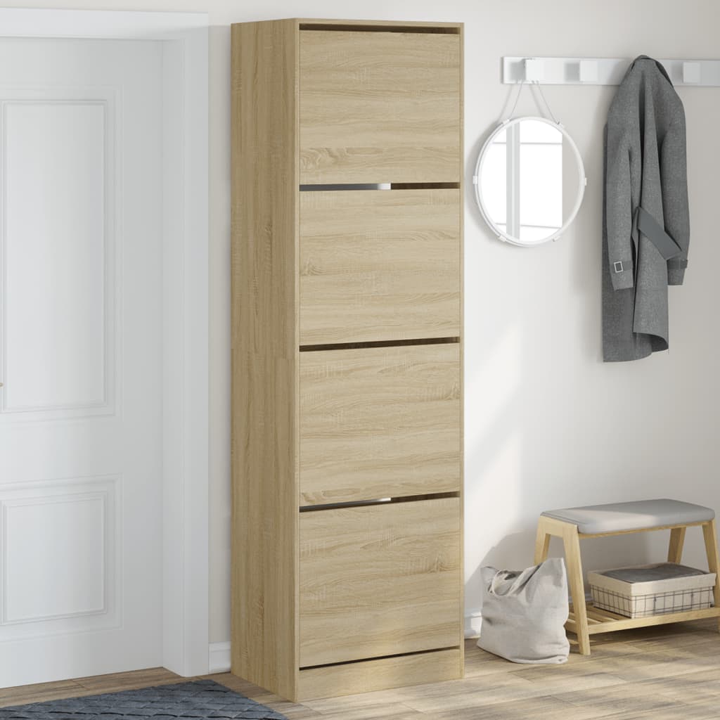 Armoire à chaussures 4 tiroirs rabattables chêne 60x42x204 cm - XIOS