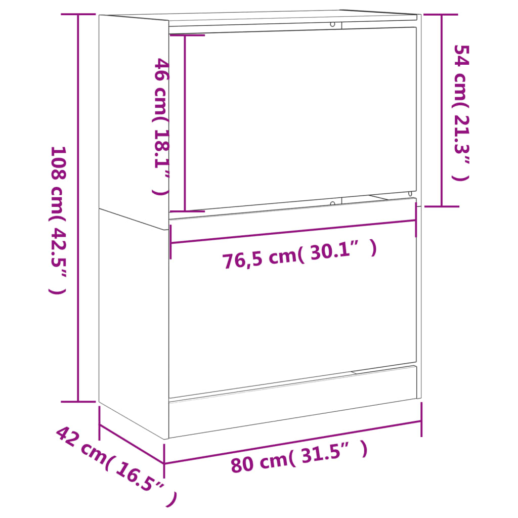 Armoire à chaussures 2 tiroirs rabattables blanc 80x42x108 cm - XIOS