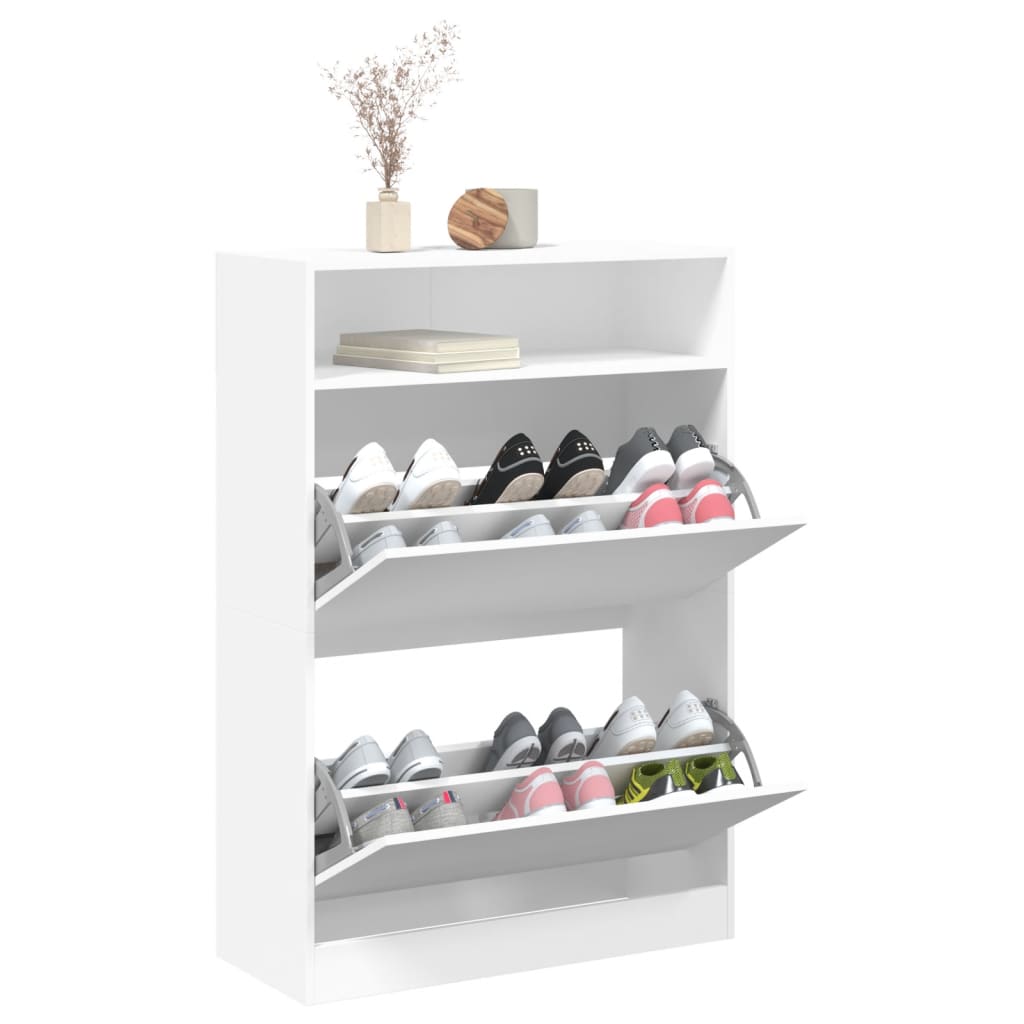 Armoire à chaussures 2 tiroirs rabattables blanc 80x34x116 cm - XIOS