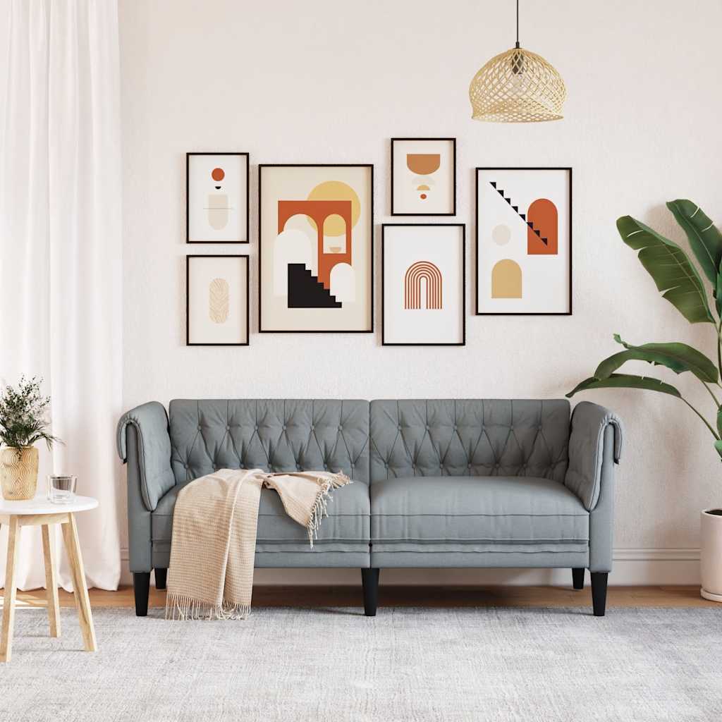 Canapé Chesterfield 2 places gris clair tissu - XIOS