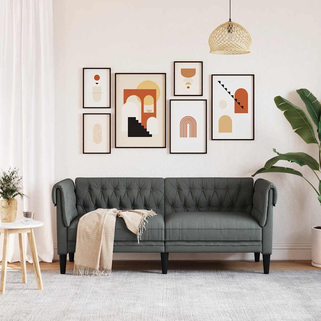Canapé Chesterfield 2 places gris foncé tissu - XIOS