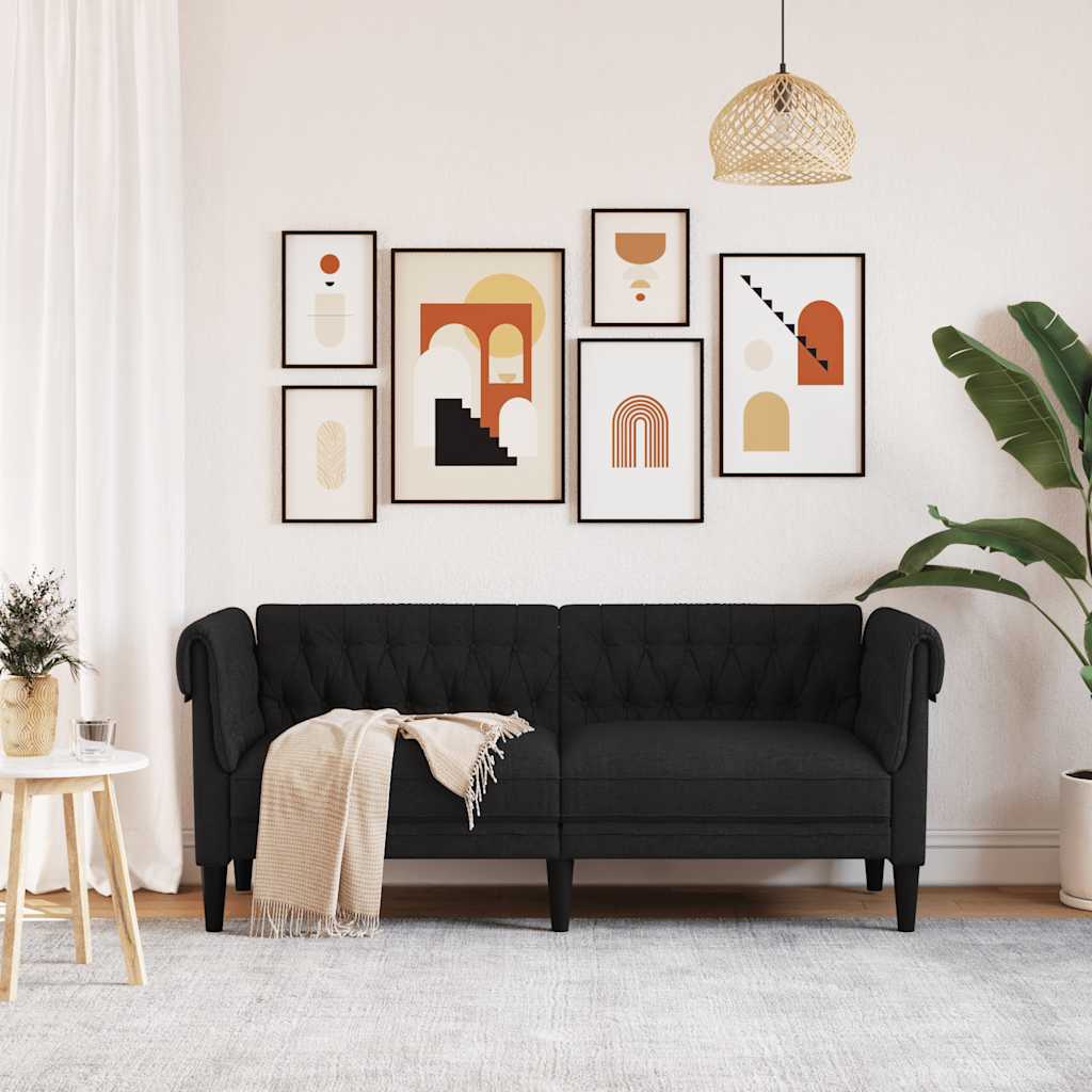 Canapé Chesterfield 2 places noir tissu - XIOS