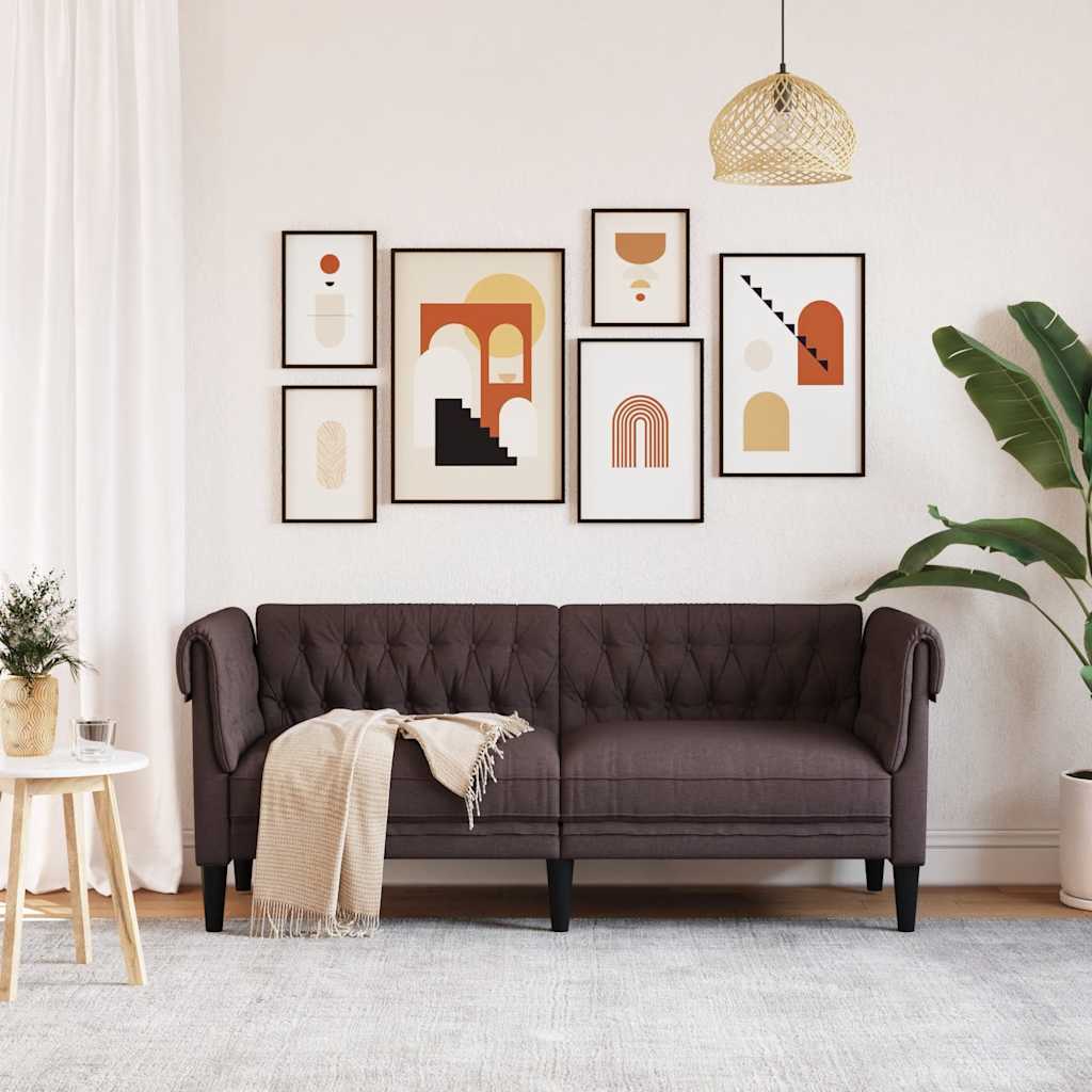 Canapé Chesterfield 2 places marron foncé tissu - XIOS