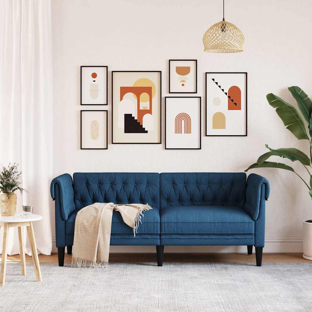 Canapé Chesterfield 2 places bleu tissu - XIOS