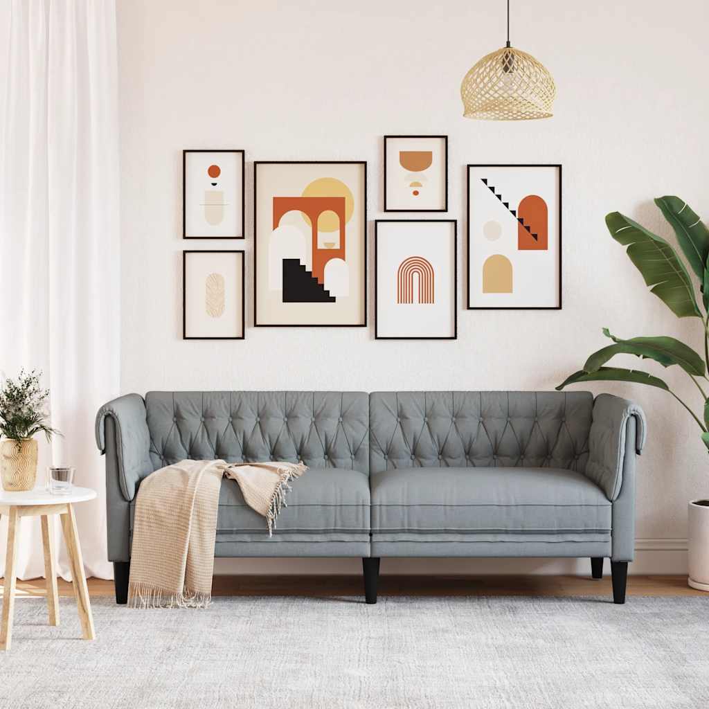 Canapé Chesterfield 3 places gris clair tissu - XIOS